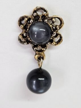 VINTAGE Gray Beaded Gold Tone Dangle Scatter Pin Brooch